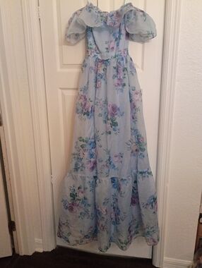B Darlin Light Blue Floral Ruffle Maxi Dress